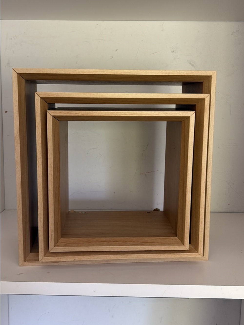 Set of 3 Nested Wooden Display Cubes - Natural Wood